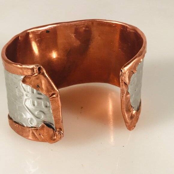 Wintery Snowflake Wide Cuff Bracelet Copper Silver Handmade Holiday Gift Boho - Picture 2 of 7